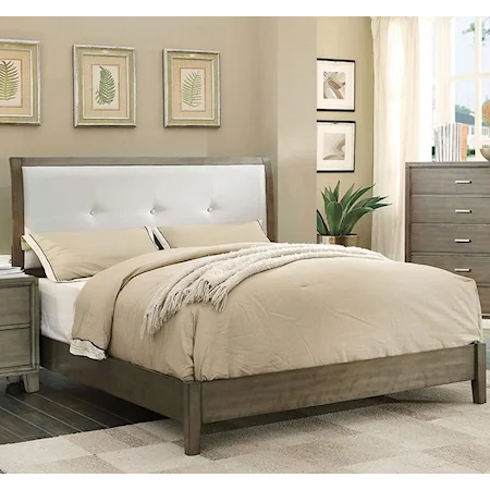 Queen Upholstered Platform Bed with Wood Footboard